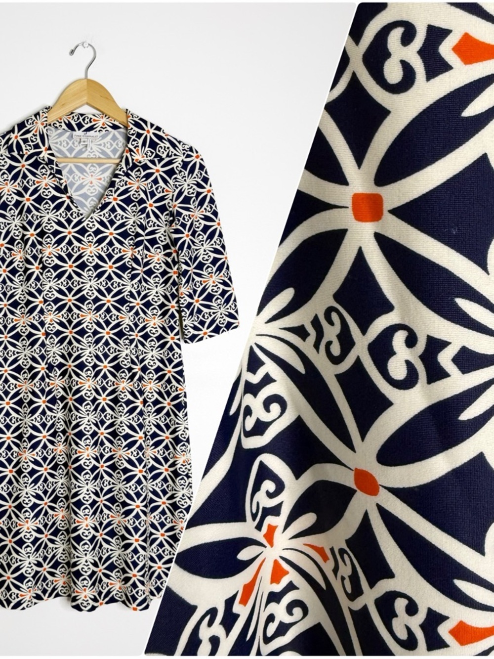 Jude Connally Printed Shift Dress Size Small Navy Ivory Orange USA